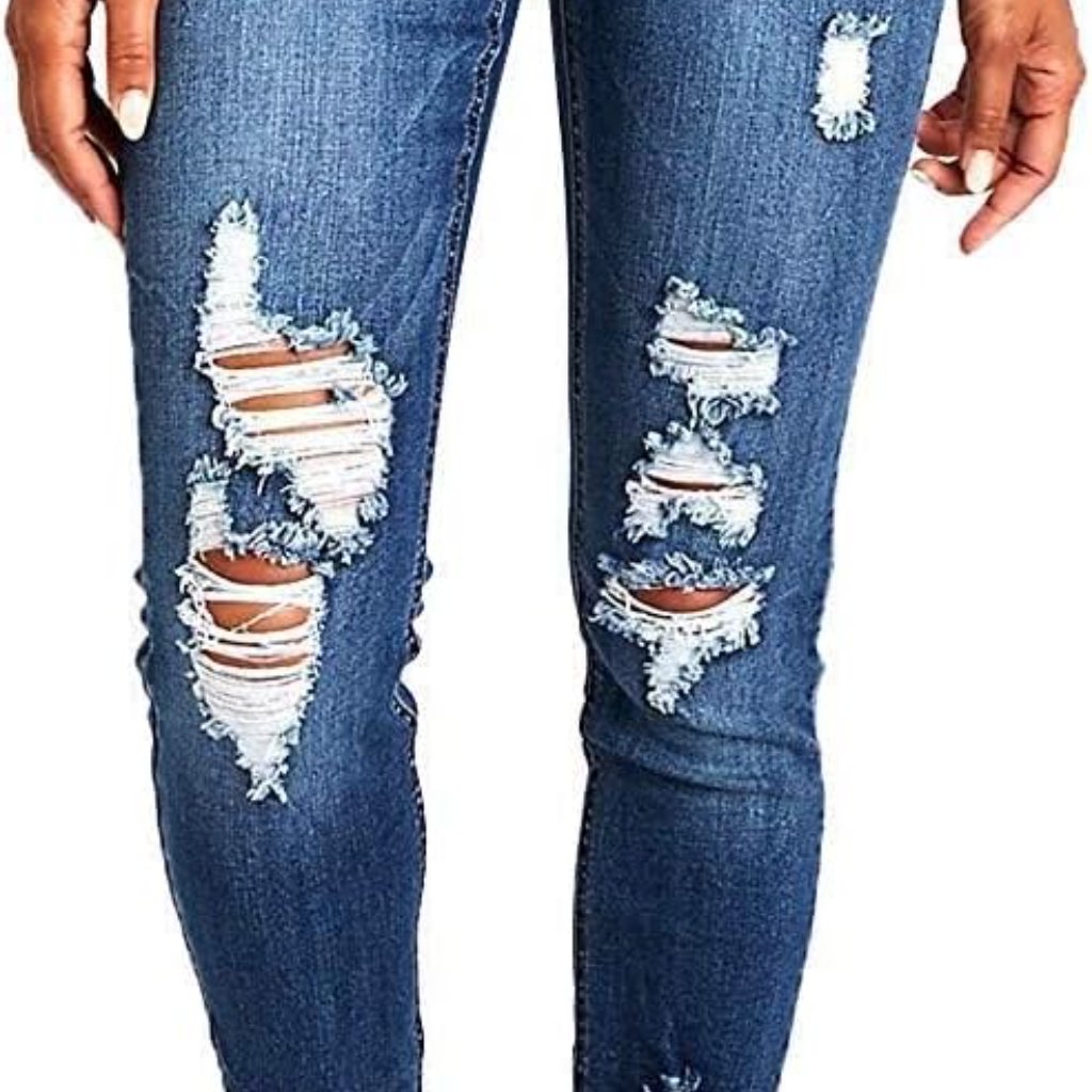 Eco-Friendly Women's Ripped Skinny Jeans - Trendy Mid Rise Distressed Look
